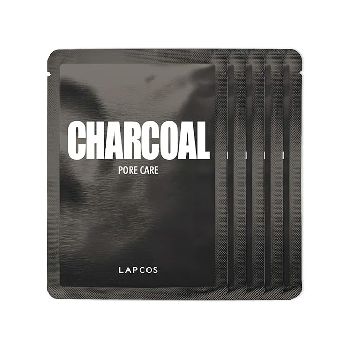 LAPCOS Charcoal Sheet Mask, Daily Face Mask with Salicylic Acid and Tea Tree Oil to Detoxify and Tighten Skin, Korean Beauty Favorite, 5-Pack-VivaGrace Women