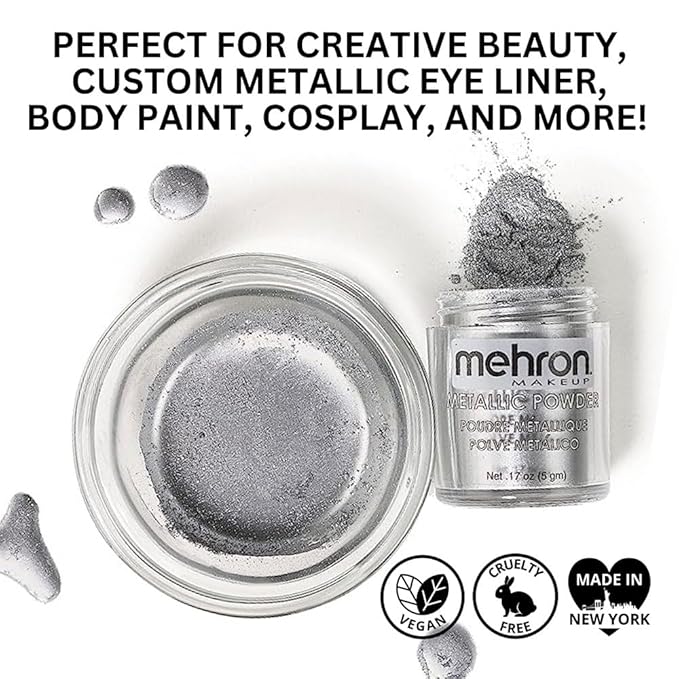 Mehron Makeup Metallic Powder (.17 oz) with Mixing Liquid (1 oz) (Silver)-VivaGrace Women