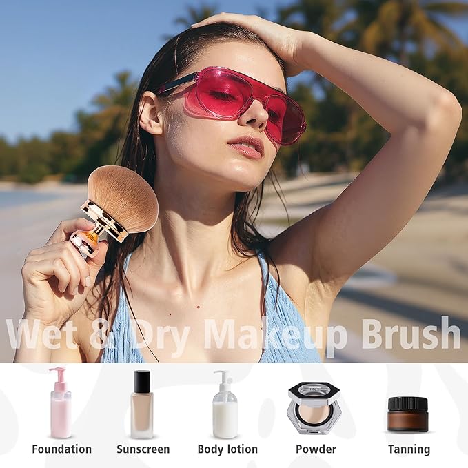 Self Tanning Brushes- Blend & Blur Extra Large Body Makeup Brush & Tanning Mitt, 2 Pcs, Kabuki Body Brush Applicator for Tan, Foundation, Self Tanner Glove for Application, Mousse, Lotion (Rose Gold)-VivaGrace Women