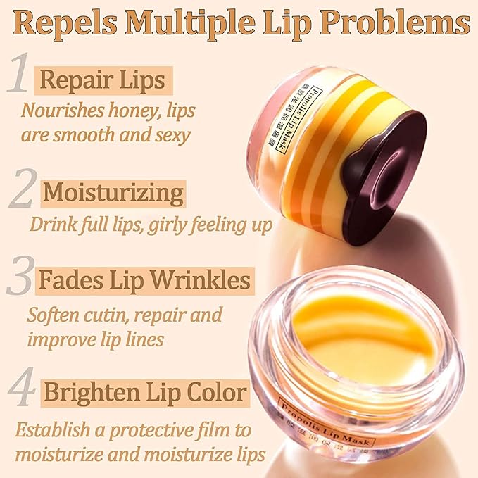 2 Pack Bee Lip Balm Honey Pot, Honey & Strawberry Lip Mask Propolis Lip Mask Moisturizing Hydrating Prevention Dry and Cracked Lip Scrubs Exfoliator (Honey+Strawberry)-VivaGrace Women