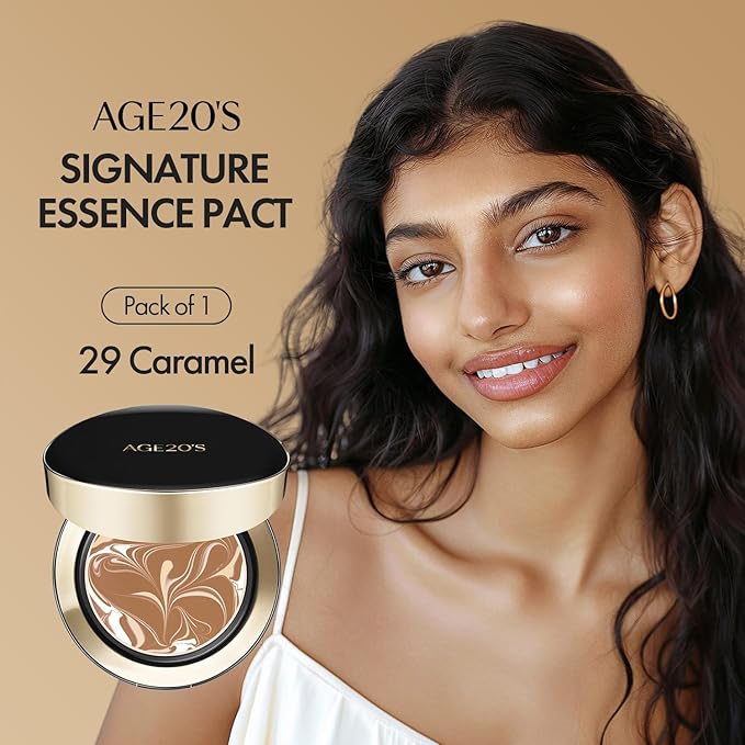 AGE20'S Signature Essence Pact SPF 50+ | Pack of 1 | 29 Caramel | Cream Foundation, Dewy Finish, Natural Coverage | Korean Cushion Foundation-VivaGrace Women