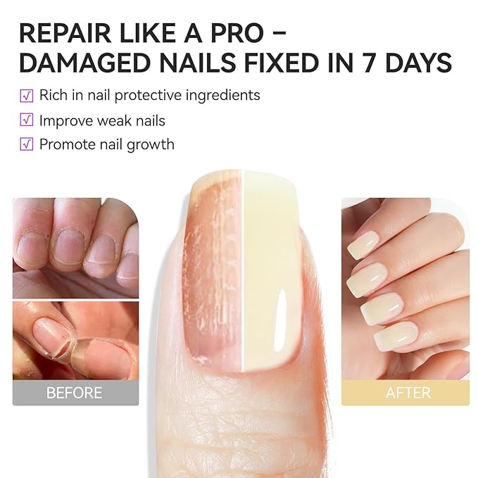 Nail & Toes Polish Strengthener and Growth: Apricot 15ml Gelike EC 6 in 1 Natural Nail Hardener Extra Strong and Growth - Long Lasting Nail Repair for Damaged Nails - For Daily Work Home Salon