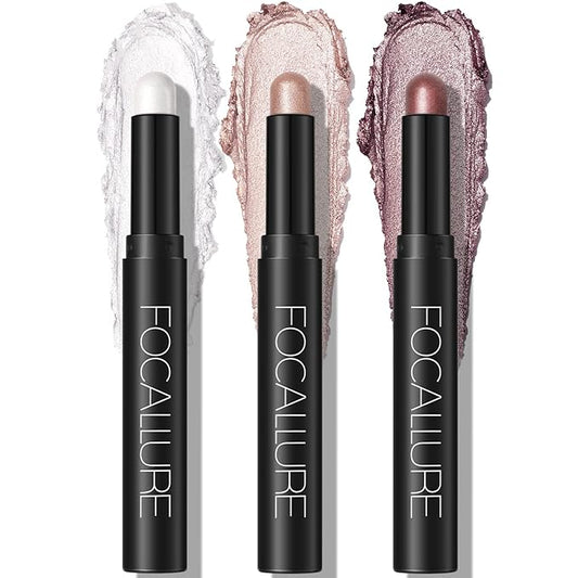 FOCALLURE 3 Pcs 2 in 1 Eyeshadow and Eyeliner Pen, Shimmer Eye Shadow Pencil, High Pigmented Eyeshadow, Highlighter Eye Liner, Multi-Dimensional eyes Look, FA38-11116-123-VivaGrace Women