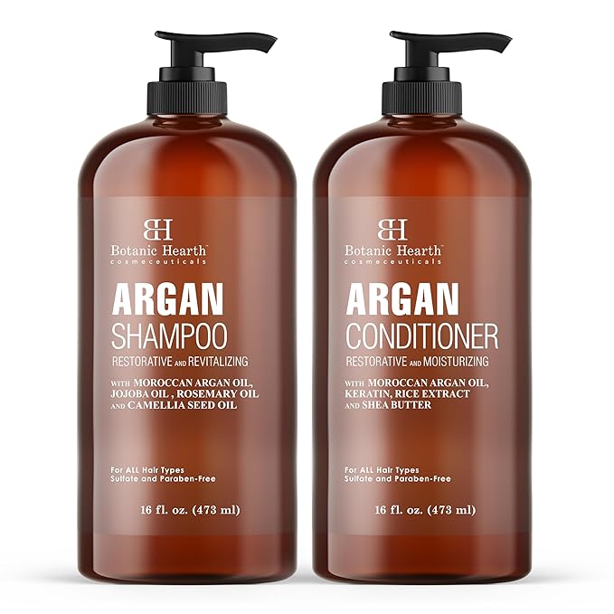 Botanic Hearth Argan Oil Shampoo And Conditioner Set | 16 Fl Oz Each With Keratin, Restorative & Moisturizing, Sulfate Free | All Hair Types & Color Treated Hair, Men And Women | (Packaging May Vary)-VivaGrace Women