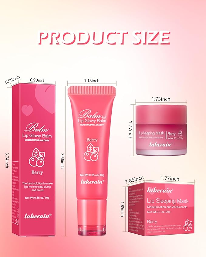 2Pcs Lip Glowy Balm & Lip Sleeping Mask Set,Hydrating Nourishing Repair Sleeping Lip Mask,Glossy Tinted Lip Balm,Day & Night Smooth Cracked Chapped Lip,Lip Care Therapy Treatment for Women-Grapefruit-VivaGrace Women