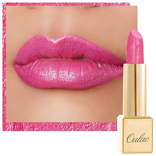 Oulac Hot Pink Lipstick for Women with Metallic 3D Shine Lightweight Hydrating Formula, High Impact Lip Color, Vegan Beauty, Full Coverage Lip Makeup, Christmas Gifts for Women, Sweet Lolita(17)-VivaGrace Women