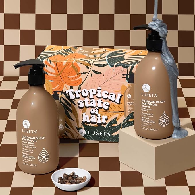 Luseta Castor Oil Shampoo and Conditioner Set Strengthen and Cleanse Thin Hair Restore Damaged Hair Sulfate Free for Men & Women 16.9oz*2-VivaGrace Women