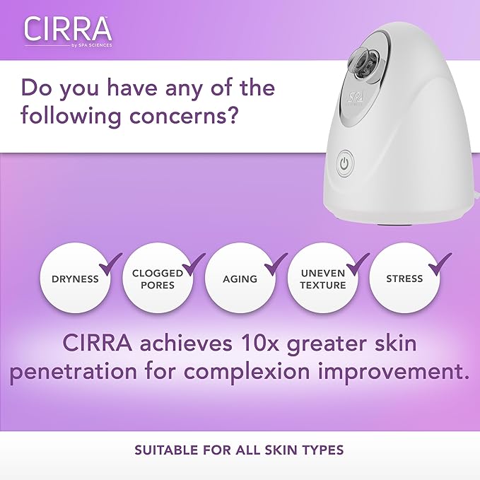 Spa Sciences - CIRRA - Nano Ionic Facial Steamer with UVC Sanitizing Protection, Aromatherapy Function, Detox Pores, and Boost Circulation - Includes an Essential Oil Basket-VivaGrace Women