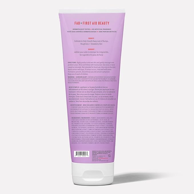 First Aid Beauty - KP Bump Eraser Body Scrub with 10% AHA, Keratosis Pilaris Exfoliator with Glycolic and Lactic acids, Helps Reduce Chicken Skin Bumps, Safe for Sensitive Skin, Strawberry Scent, 8 oz-VivaGrace Women