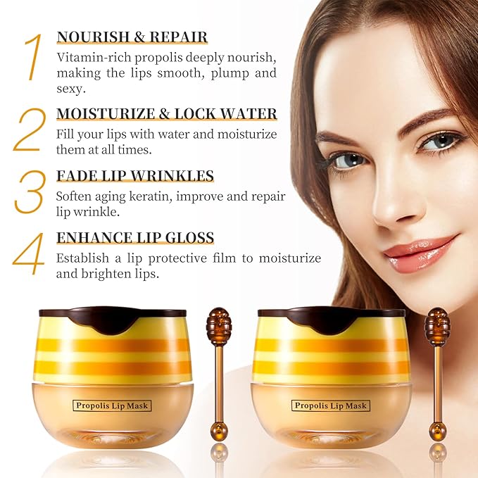 2 PCS Bee Honey Lip Balm Honey Pot, Bee Honey Lip Mask, Reduces Lip Lines, Hydrate & Moisturizing Lip Skin Care, Prevention Dry Cracked Lips, Bee Honey Lip Balm for Lip Repair Treatment-VivaGrace Women