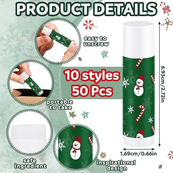 50 Pcs Lip Balm in Bulk Gift Set Moisturizing Lip Moisturizer Candy Themed Baby Shower Favors Candy Themed Gifts with Assorted Fruit Flavors for Women Men Dry Chapped Lips Christmas Gifts-VivaGrace Women