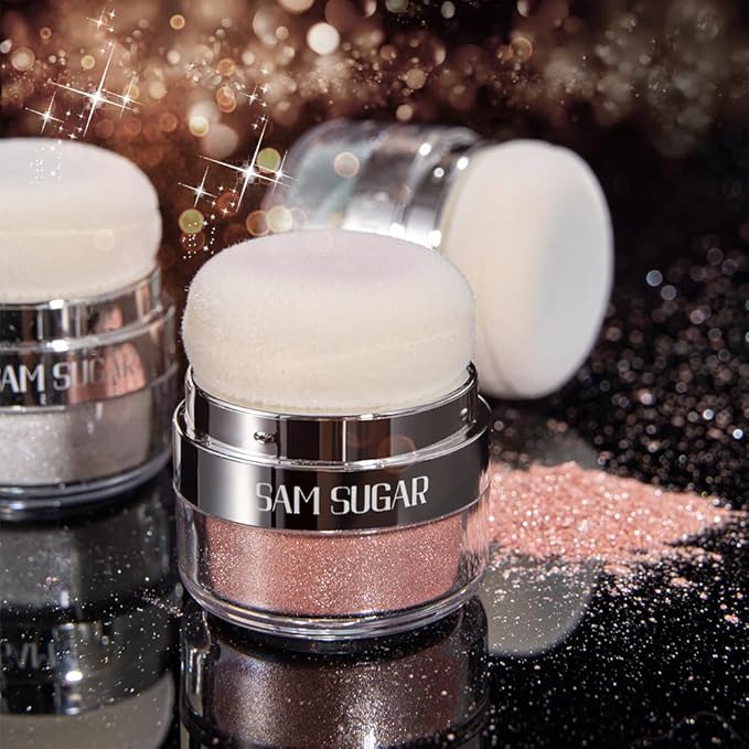 Glitter Body Highlighter Powder Body Shimmer Sparkle Face Brightening Highlighter Powder for Face Eyes Body Glow Makeup With sponge head(03#)-VivaGrace Women