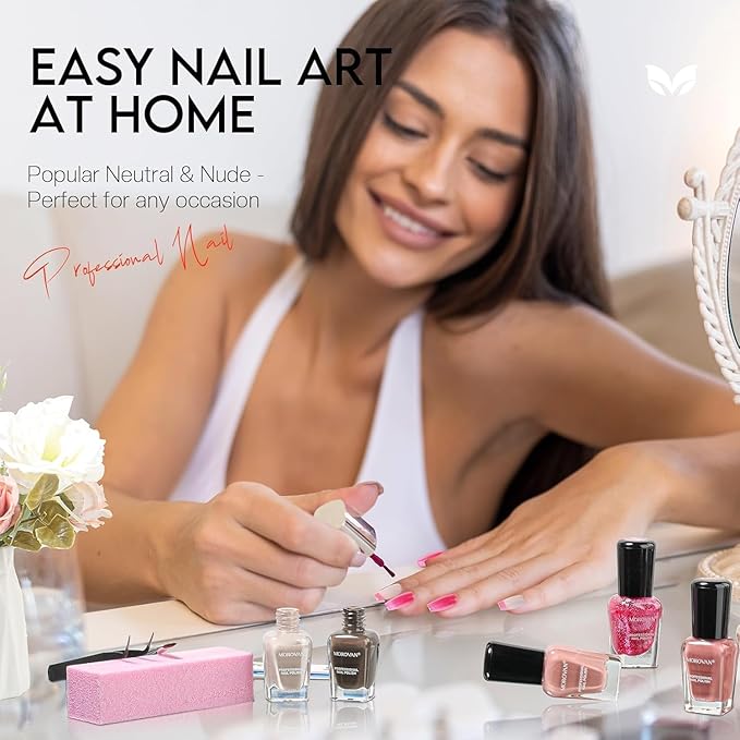 Morovan Nail Polish Set: Nude Pink Air Dry Regular Nail Polish Pack 0.25oz Glitter Toenail Polish Kit Gift for Women