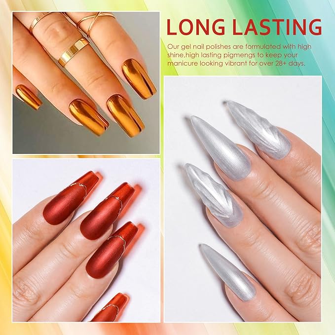 MEET ACROSS 12pcs Gel Nail Polish Set,Soak Off UV LED Lamp Gel Nail Polish Kit,Fashion Shimmer Nail Art Design Gifts for Women Manicure Salon (metalized)