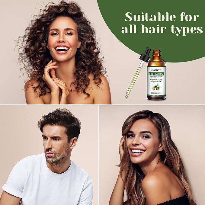 Aeshory Hair Oil - 5 IN 1 Hair Care Oil with Rosemary, Castor, Argan, Vitamin E, and Avocado for Hair Growth and Strengthening - Nourishing and Volumizing 3.38 fl oz-VivaGrace Women