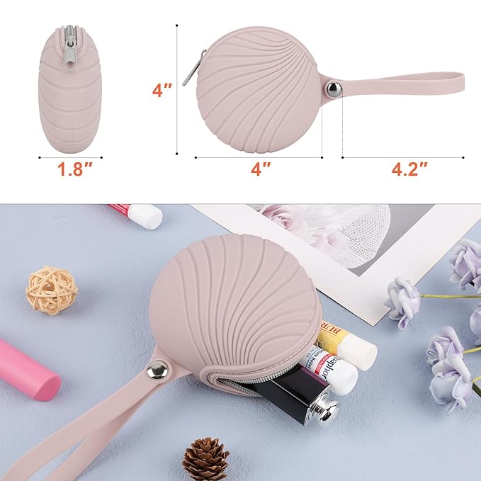 Desing Wish Silicone Lip Balm Holder with Silicone Zipper Pouch, Portable Lip Balm Keychain Sleeve - Silicone Storage Bag for Lip Balms/Small Cosmetics/Earphones/Keys - Pink-VivaGrace Women