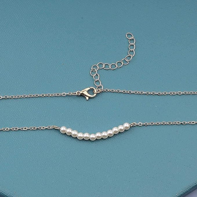 Boho Pearl Pendant Necklace Gold Pearl Bar Choker Necklace Bridal Pearl Chain Necklace Wedding Necklace Jewelry for Women and Teen Girls-VivaGrace Women