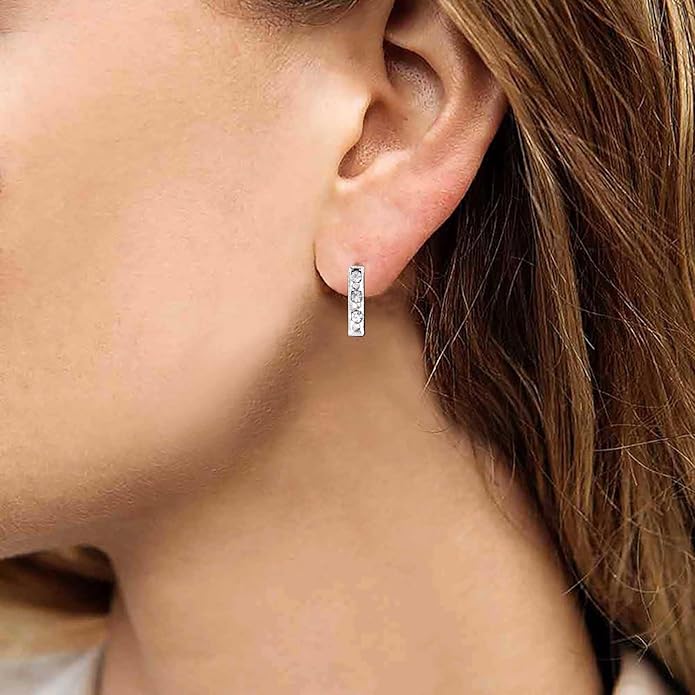 Geometric Crystal Bar Earrings Silver Cz Bar Stick Earrings Cz Rhinestone Bar Stud Earrings Silver Minimalist Earrings Jewelry for Women and Girls-VivaGrace Women