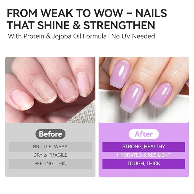 gelike ec Nail Growth Oil and Strengthener Polish: Lavender Haze 15ml 6 in 1 Natural Hardener - Long Lasting Nail Polish Hardener Extra Strong and Growth for Daily Work Home Salon