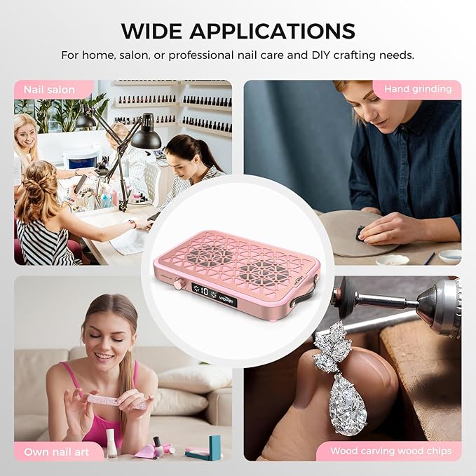 Professional Nail Dust Collector, 1600PA Portable Vacuum Fan Dust Collector with Disposable Filter Paper (30 Pcs) for Nail Polishing & Manicure Pedicure, Low Noise, Nail Salon & Home - Pink-VivaGrace Women