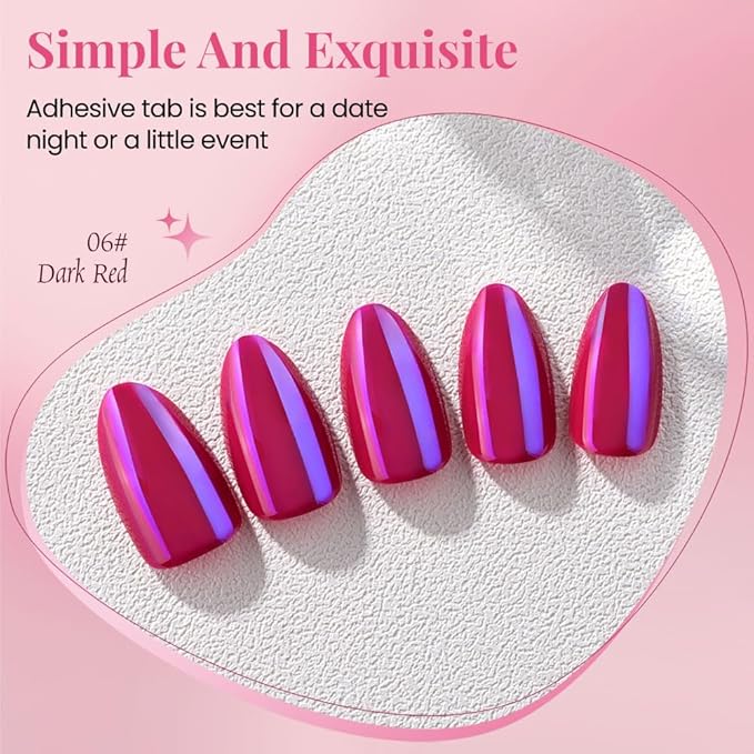 Aurora Chrome Red Press On Nails Short Almond 30 Pcs, Designer Reusable Acrylic Fake Nails with Glue, Glossy Soft Gel Nails Wedding and Party, Stick On Glue On Nails, Nails fro Women Gift