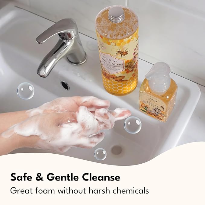 Natural Honey & Almond Scented Foaming Hand Soap Refill Gift Set - 3 Pack with Dispenser, Non-Toxic and Biodegradable Formula, Moisturizing Essential Oils for Sensitive Skin (33.8 Fl Oz x 3)