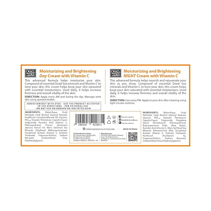 Dead Sea Collection Day and Night Cream Kit with Vitamin C - Anti-Wrinkle - Dead Sea Minerals - Nourishing, Moisturizer, Hydrating and Smoothing Face Cream (3.38 fl.oz)-VivaGrace Women