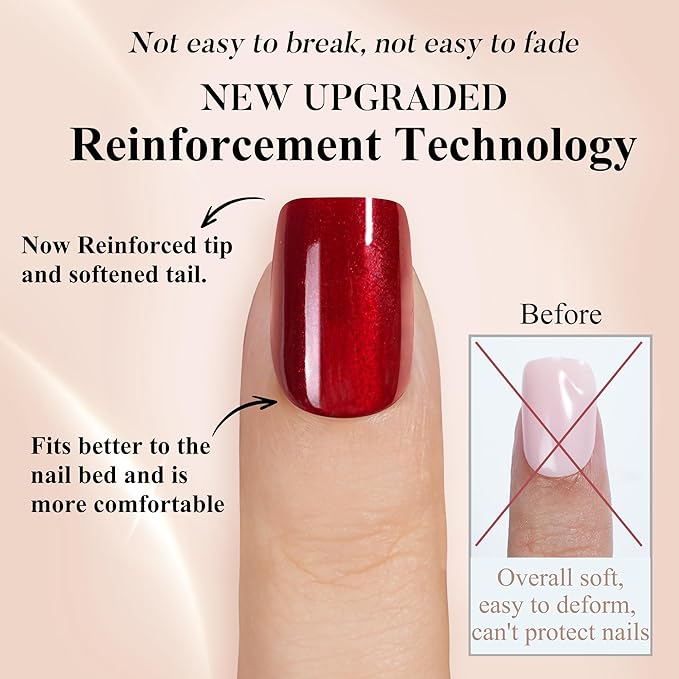 Red Press on Nails Short, Jofay Fashion Soft Gel Fake Nails, Cat Eye Press on Nails, Reusable & Natural Acrylic False Nails, Stick on Nails for Women Girls Gift, Glue on Nails Kit 32 Pcs