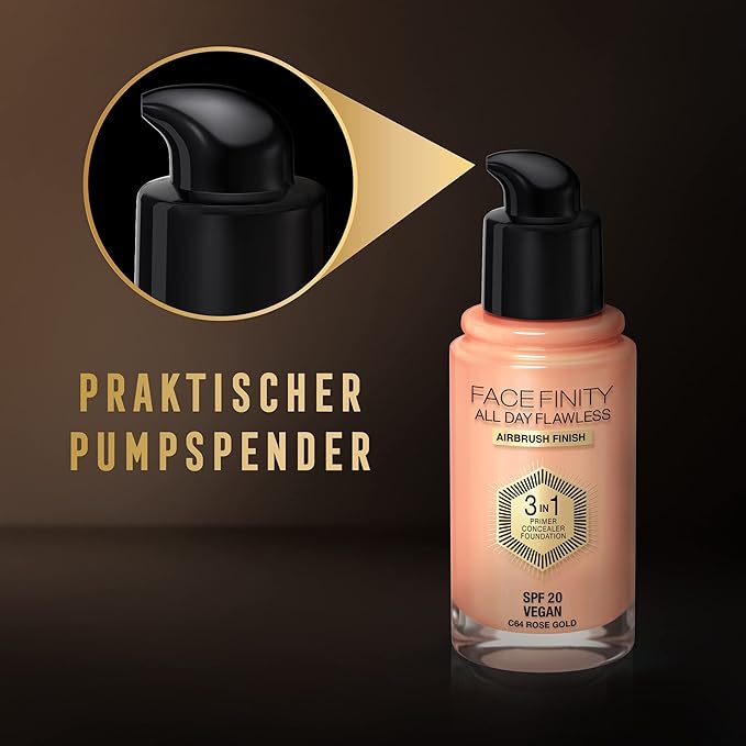 Max Factor Facefinity 3-in-1 All Day Flawless Liquid Foundation, SPF 20-64 Rose Gold, 30 ml-VivaGrace Women