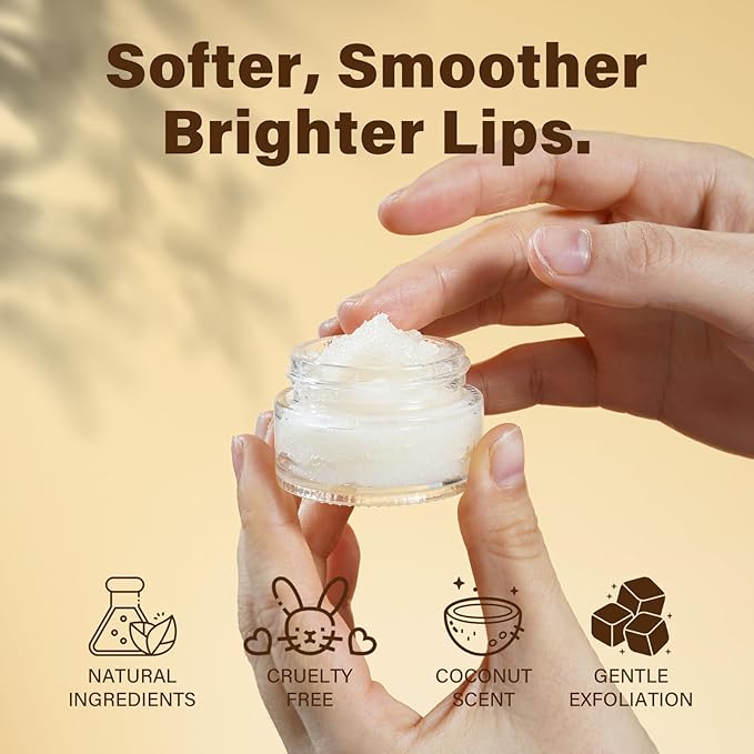 Coconut Lip Scrub - Gentle Exfoliation & Conditioning for Chapped Lips - 0.53oz Sugar Vegan Polish-VivaGrace Women
