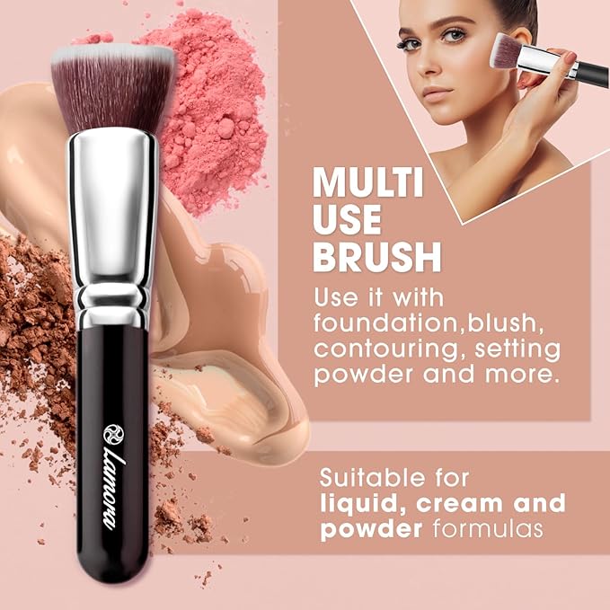 LAMORA Foundation Brush for Liquid Makeup - Kabuki Face Brush for Cream, Powder, Blush, and Concealer - Flat Top Blending, Buffing, Stippling Brush-VivaGrace Women