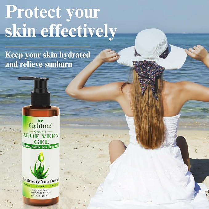 Organic Aloe Vera Gel with Tea Tree Oil for Face & Body, Freshly-cut Aloe Vera Gel Ideal for Skin, Scalp, & Hair Hydration, Calming Moisturizer for Soothing After Sun Care Relief, 6.93 oz-VivaGrace Women