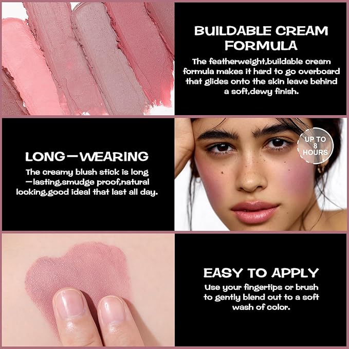 FOCALLURE Cream Blush Makeup,Buildable Blush Stick for Cheeks,Matte and Dewy Finish,Long Wearing,Easy Application,Lightweight Multi Stick,DUSTY ORCHID-VivaGrace Women