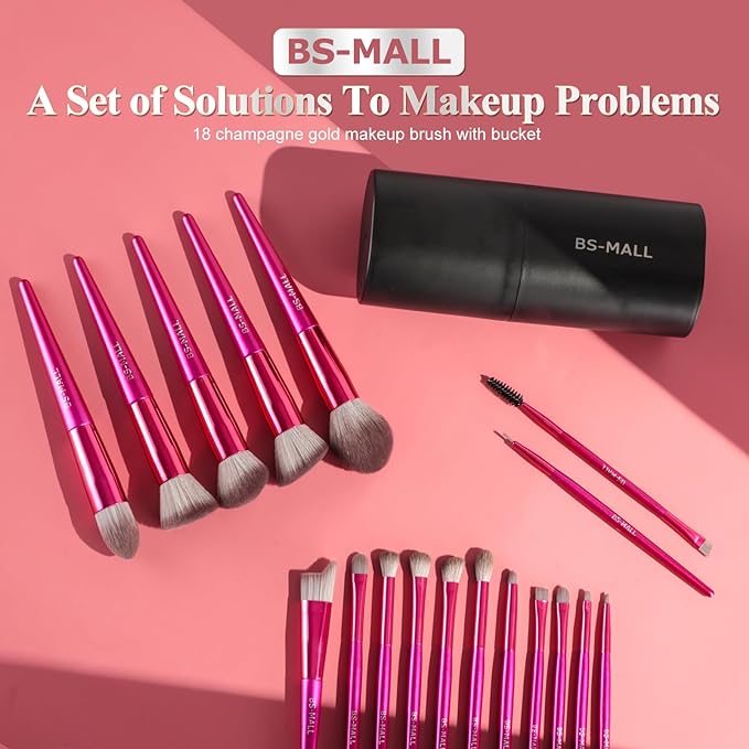 BS-MALL Makeup Brush Set 18 Pcs Premium Synthetic Foundation Powder Concealers Eye shadows Blush Makeup Brushes with black case-VivaGrace Women