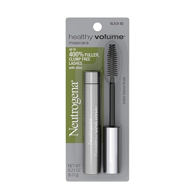 Neutrogena Healthy Volume Lash-Plumping Mascara, Volumizing and Conditioning Mascara with Olive Oil to Build Fuller Lashes, Clump-, Smudge- and Flake-Free, Black 02, 0.21 oz (Pack of 2)