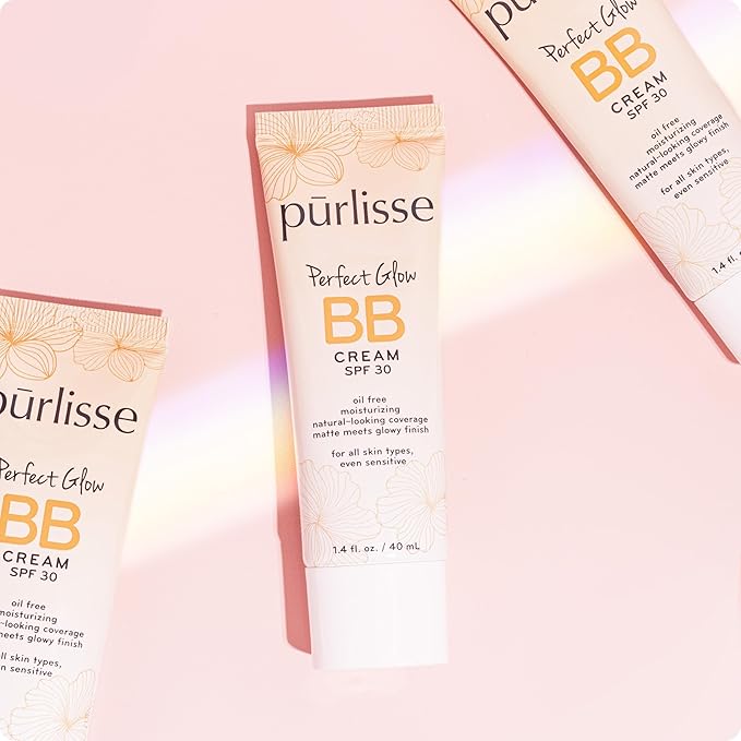 pūrlisse Perfect Glow BB Cream with SPF 30 - Matte Meets Dewy Finish - Enriched with Goji & Hawthorn Berry to Help Improve Skin Texture & Radiance - Medium (1.4 oz)-VivaGrace Women