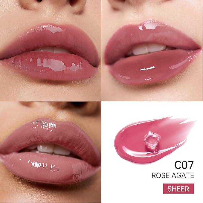 Catkin Lip Plumper Gloss, Tinted Lip Serum with Hyaluronic Acid & Jojoba Oil, Non-sticky Volumizing Hydrating Formula for a High Shine Maximum 3D Look, Plump & Soft Lips 0.12 Fl Oz - C07 Rose Agate-VivaGrace Women