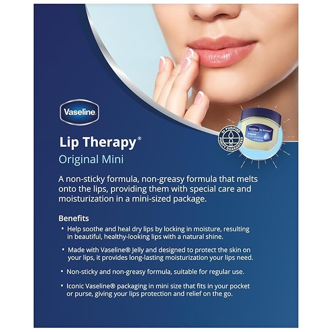 Vaseline Lip Therapy Original – Mini Vaseline Lip Balm, Hydrating Petroleum Jelly, Clear Lip Gloss, Travel-Size, 0.25 Oz Ea (Pack of 6)-VivaGrace Women