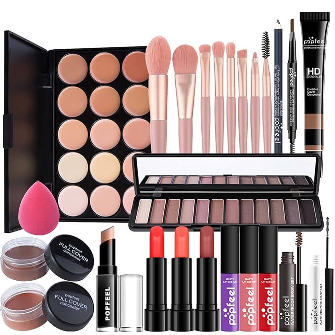 All-in-one Makeup Set Holiday Gift | Full Makeup Kit for Women Essential Starter Bundle Include Eyeshadow Palette Lipstick Blush Cream Concealer Face Powder Eyeliner Mascara Lipgloss Brush-VivaGrace Women