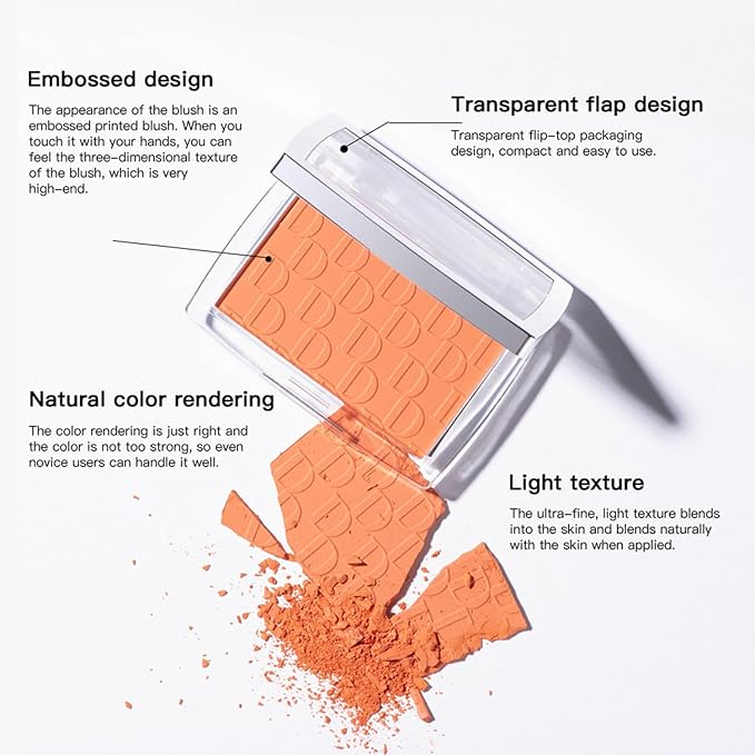 MAEPEOR Embossed Blush 6 Colors Smooth Blendable Face Blush Long-Lasting Natural Look Blush Powder Blush for Cheeks (06 BerryïŒ-VivaGrace Women