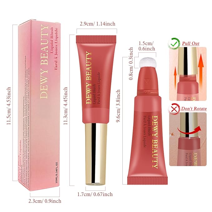 Liquid Blush Makeup Wand, Cream Liquid Blush with Cushion Applicator For Cheeks Tint, Natural-looking, Glow Dewy Finish, Weightless Blendable Liquid Blush Stick | #105 ARDOUR-Red Brown-VivaGrace Women
