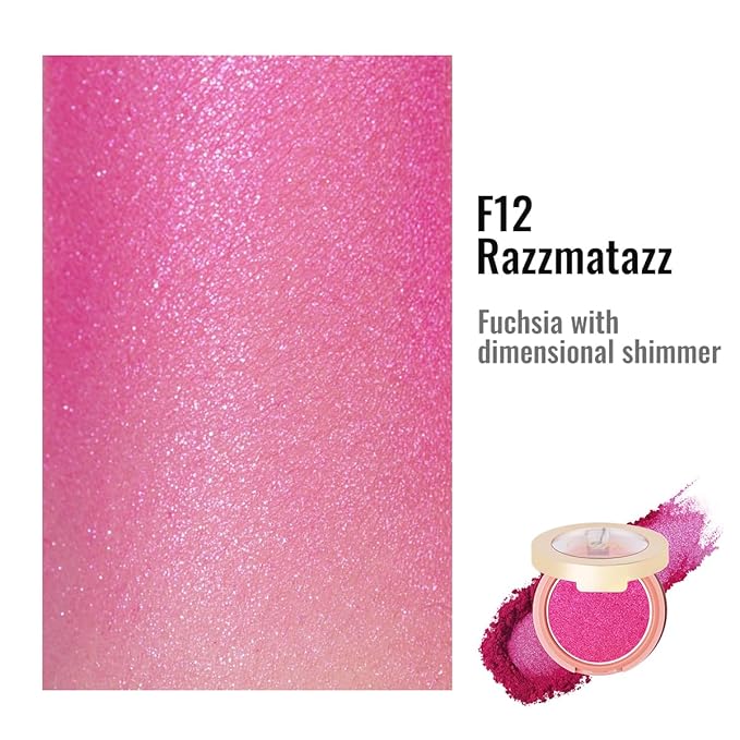 Oulac Luminisers Powdery Blusher for Cheeks Face Glow,Brighten Skin As Highlighter Makeup, Shimmer Blusher,Buildable and Vegan Cosmetics,4.8g F12 Razzmatazz-VivaGrace Women