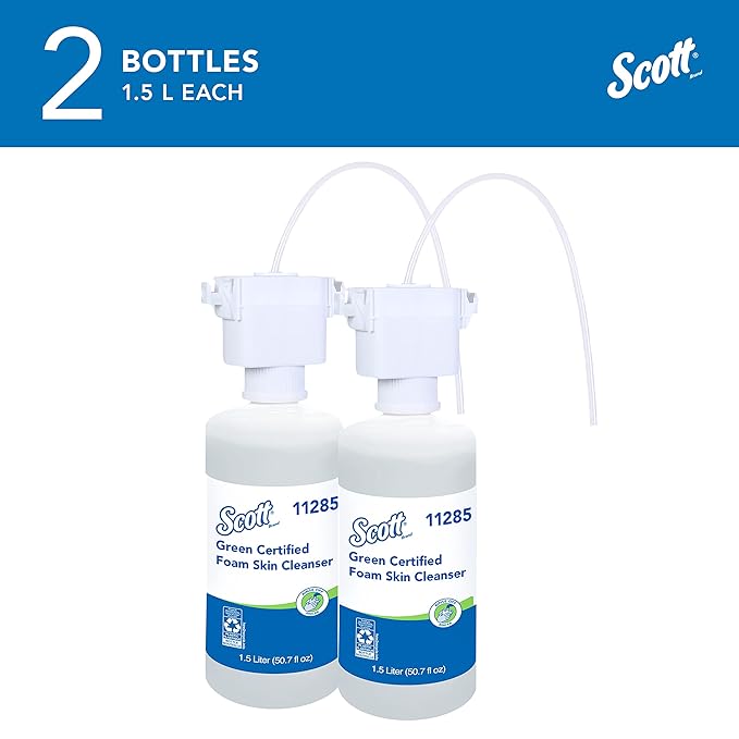 Scott Professional Green Certified Foam Hand Soap (11285), 1.5 L, Foaming, Clear, No Fragrance Added, Under-Counter Refills for Kimberly-Clark Professional Dispensers, Ecologo, NSF E-1 (2 Bottles)