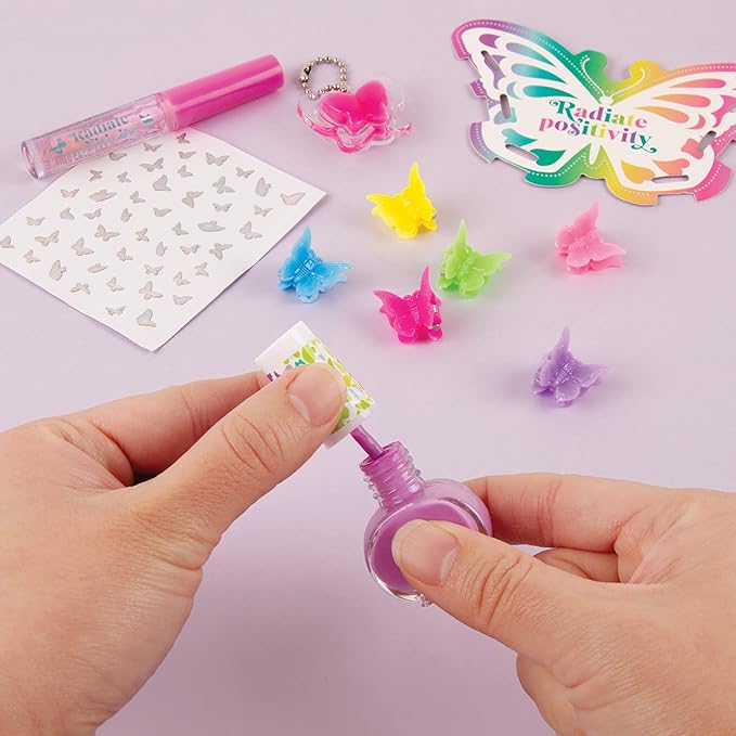 Make It Real: Butterfly Dreams Cosmetic Set - 11 Pieces, Tweens & Girls, Includes 6 Butterfly Hair Clips, Polish, Nail Stickers, 2 Lip Gloss & Instructions, Butterflies, Makeup & Beauty, Kids Ages 8+-VivaGrace Women