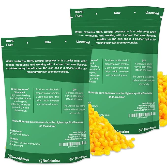 Yellow Beeswax Pellets 2lb (1lb in Each Bag), Pure, Natural, Cosmetic Grade, Organic, Bees Wax Pastilles, 3X Filtered, Great For Candle Making, Soaps, DIY Lip Balms, Lotions By White Naturals-VivaGrace Women