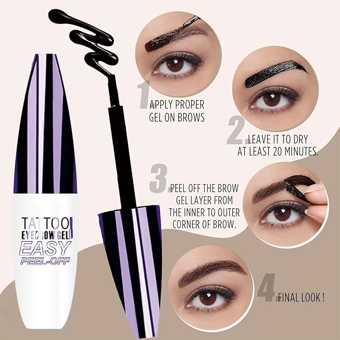 Tattoo Eyebrow Gel Easy Peel Off, Peel Off Eyebrow Tint, Easy Peel off Eyebrow Gel, Peel Off Eyebrow Tint, Waterproof & Sweatproof for All Skin Types (#2 Medium Brown)