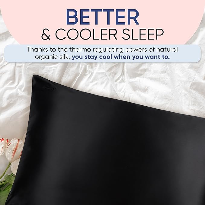 Blissy Silk Pillowcase - 100% Pure Mulberry Silk - 22 Momme 6A High-Grade Fibers - Silk Pillow Cover for Hair & Skin - Regular, Queen & King (Black, Standard)-VivaGrace Women