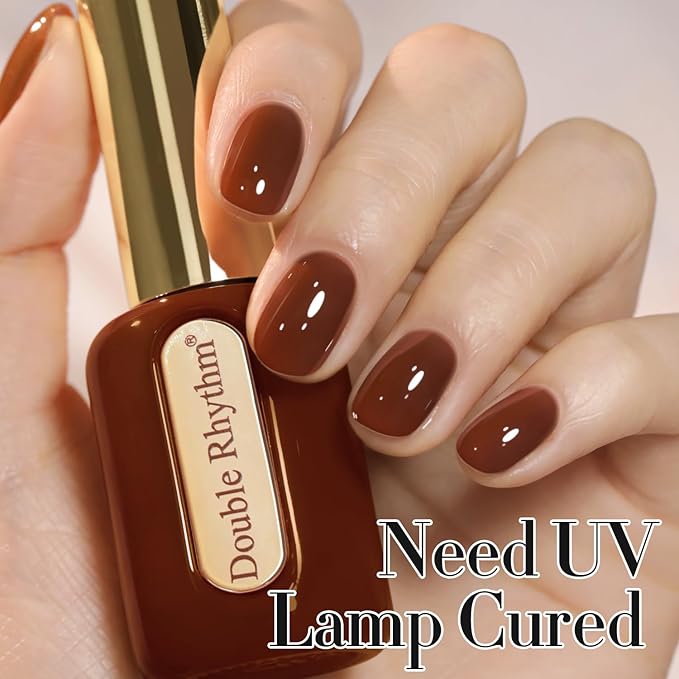 Double Rhythm 0.50 OZ Gel Polish Hema Free Same Color Same Bottle Golden Round Translucent Neutral Natural Milky 15 ML Jelly UV Polish Art DIY at Home (Burgundy Brown-C1446)