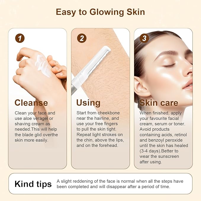 Dermaplaning Razor for Face - 10 Blade Refills, Dermaplaning Tool for Face Help Exfoliate and Smooth Skin, Easy-to-Use Facial Razors, Eyebrow Razor & Peach Fuzz Removal for Beauty-VivaGrace Women