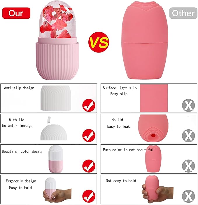 XHJRI Ice Face Roller Massager,Ice Cube Roller for Face, Eyes and Neck Naturally Conditioning and Skin Care,De-Puff Eye Bags,Reduce Migraine Pain,Reusable Massage Silicone Ice Mold (Pink White)-VivaGrace Women